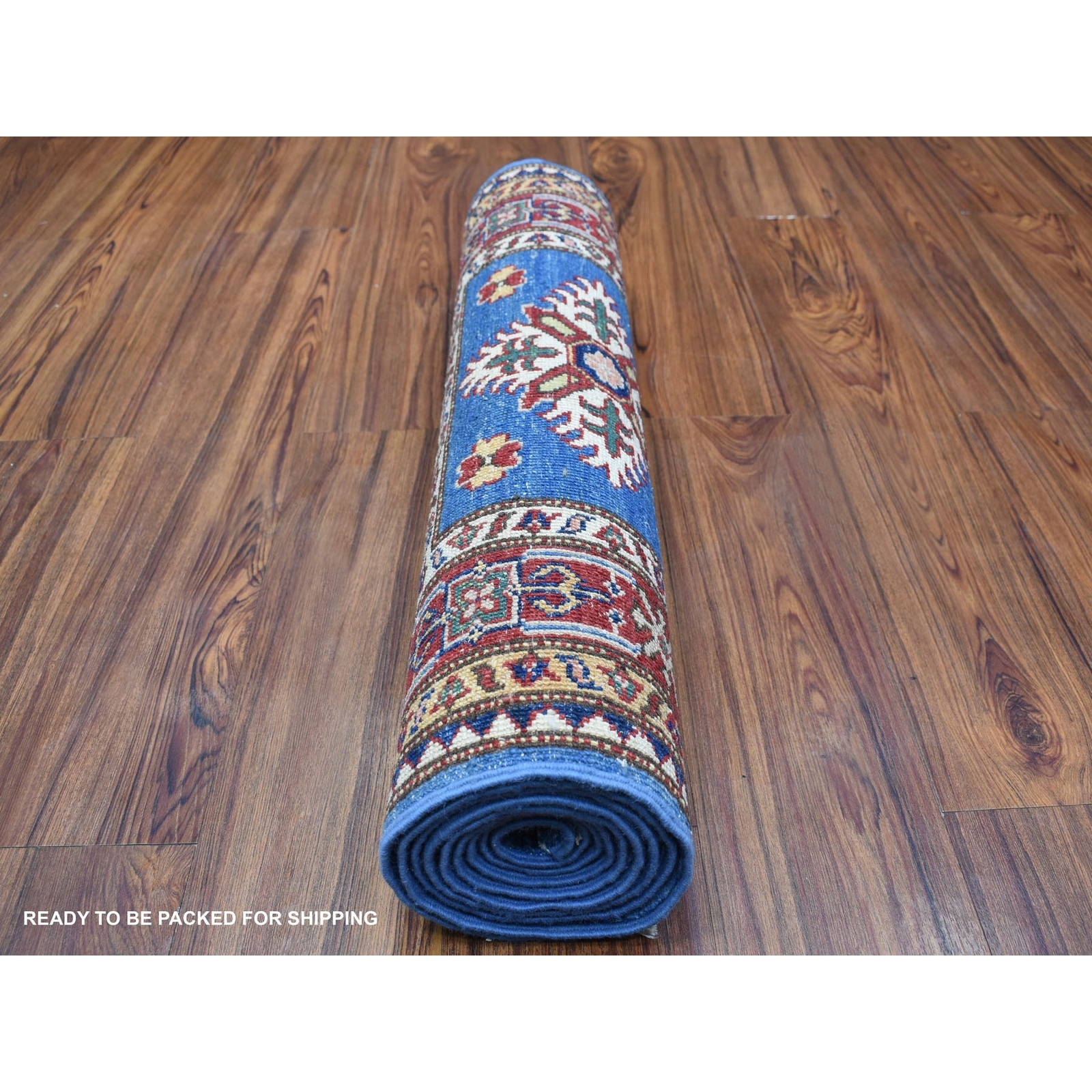 2’6″ x 8’8″ Blue Super Kazak Tribal Design Wool Hand Knotted Runner Rug R67654