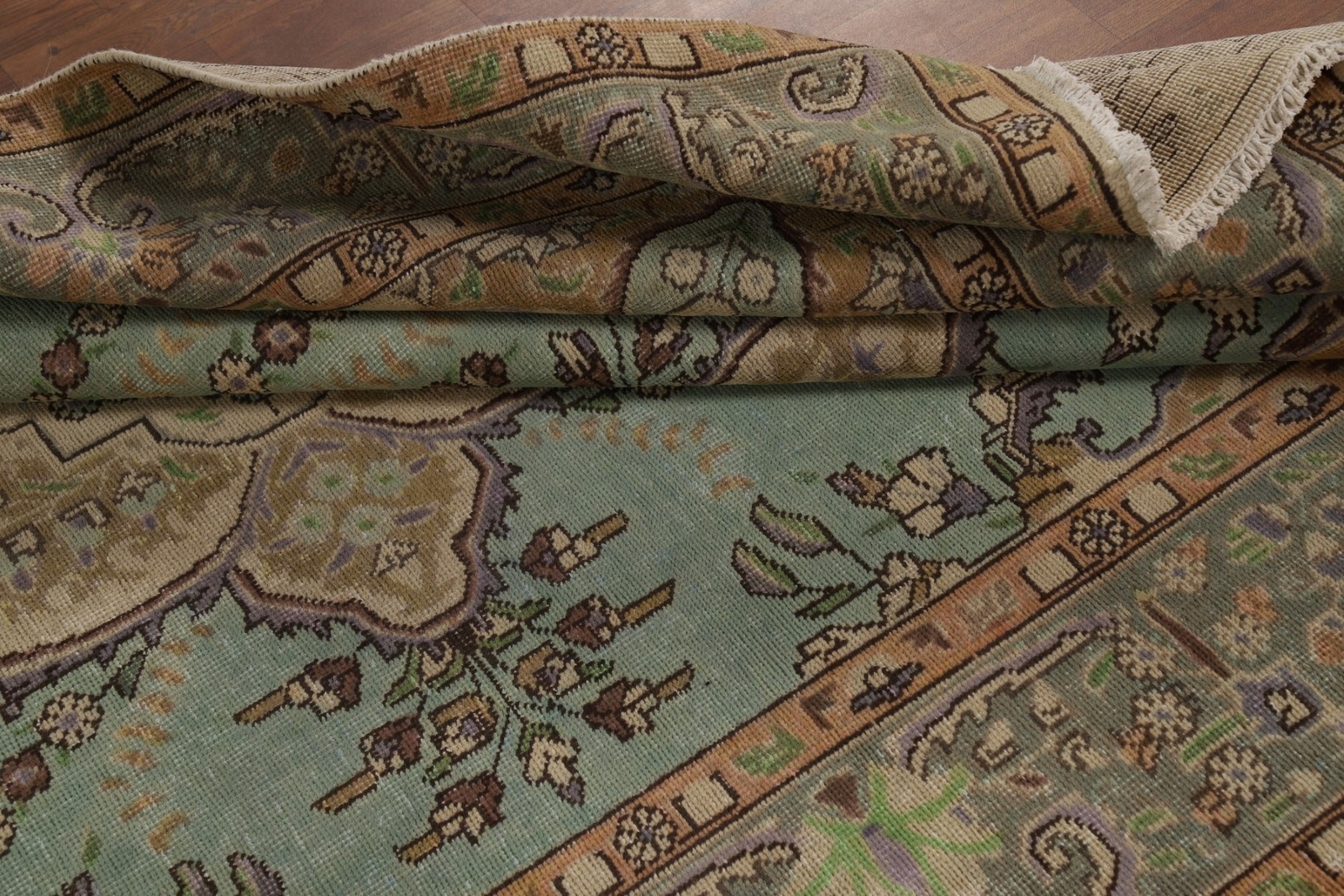 Aqua Green Medallion Tebriz Floral Area Rug 6×9 Wool Hand-knotted Room Size Rug