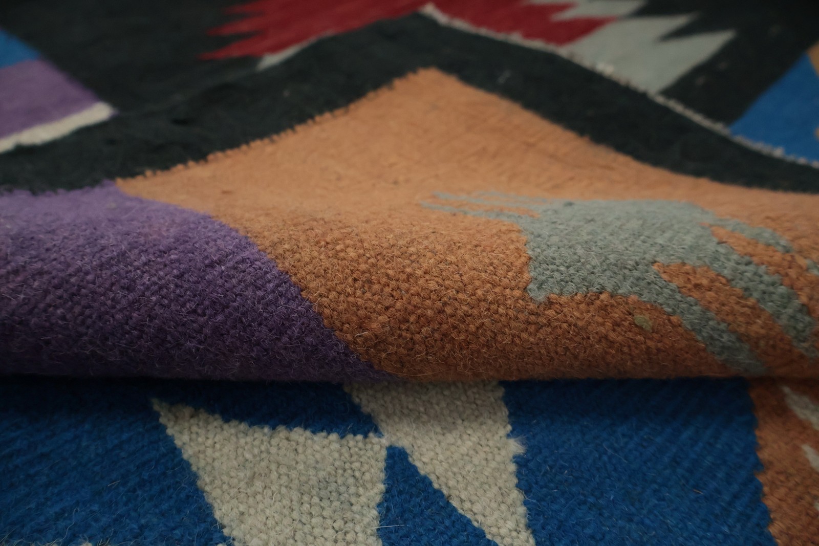 Geometric Beauty Woven Kilim Rug 12×15 Palace Size Hand-made Reversible Carpet