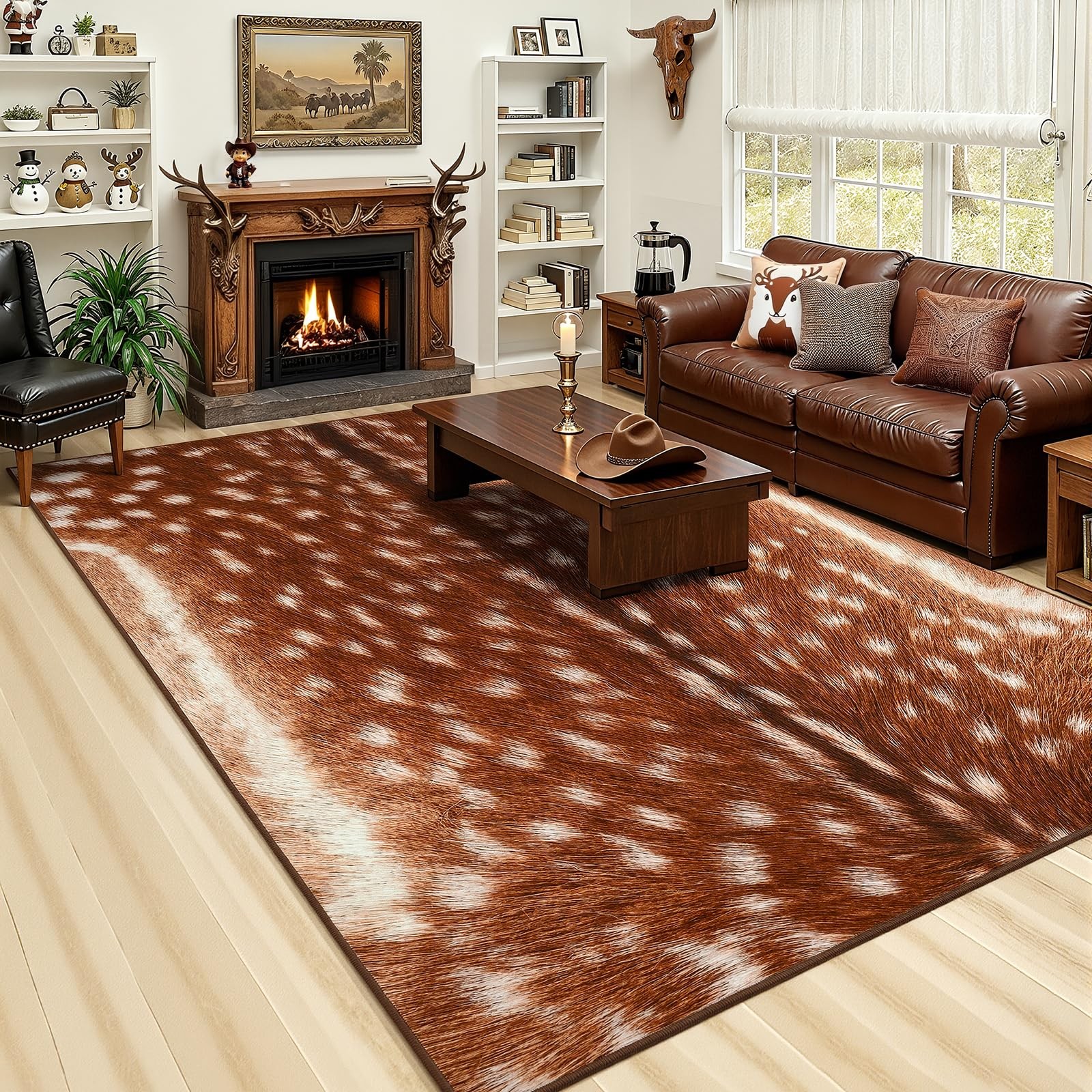 Premium Deer Rug for Living Room 6×9 Feet, Machine Washable Animal Hide Print…
