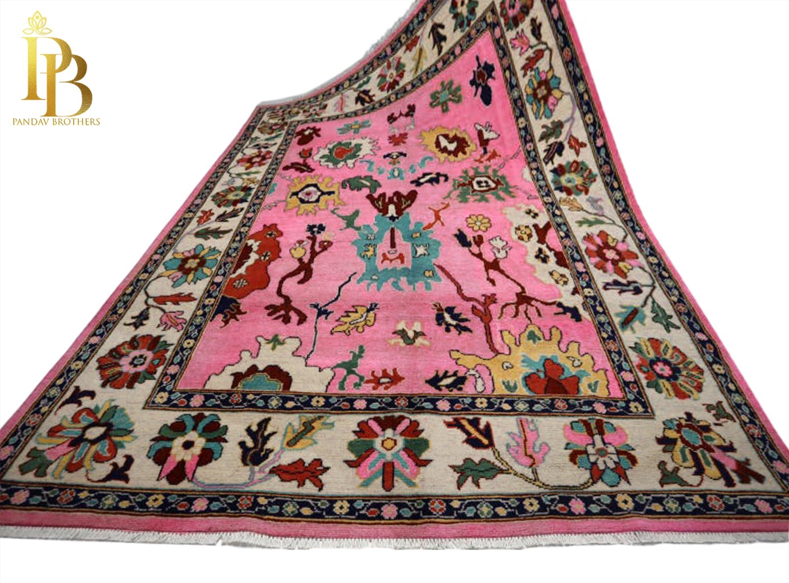 Oushak Exquisite Pink/Cream hand-knotted Carpets & rugs for living room