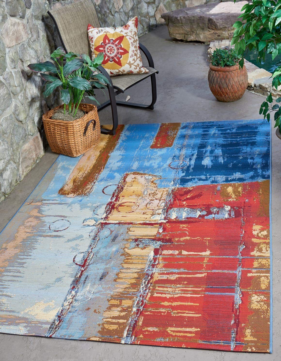 Outdoor Modern Collection Area Rug – Baja (2′ 2″ x 3′ 1″ Rectangle, Multi/ Be…