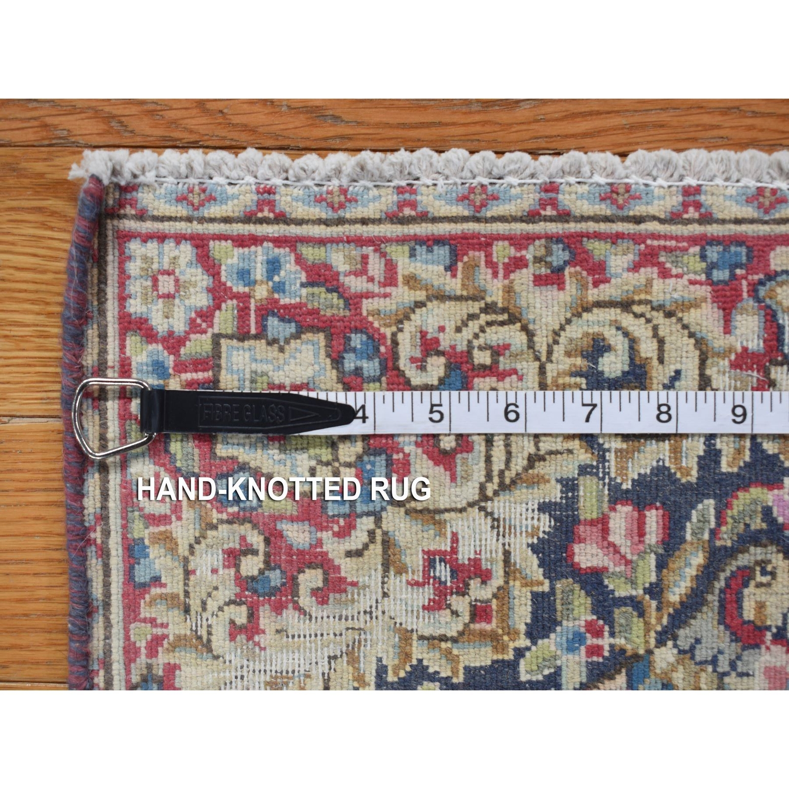 1’9″x1’9″ Blue Old Zoroastrian Karman Worn Wool Hand Knotted Square Rug R78124