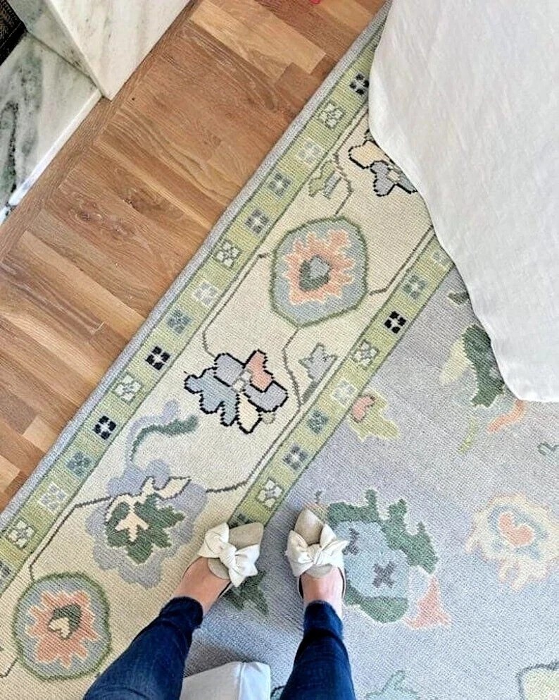 Geometric Oushak Oriental Area Rug 9×12 Ft Handmade Wool Traditional Carpet