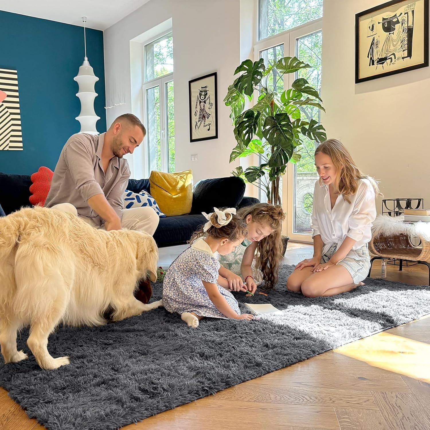 Area Rugs for Living Room Bedroom, Machine Washable 4×5.9 ft Soft Fluffy Shaggy