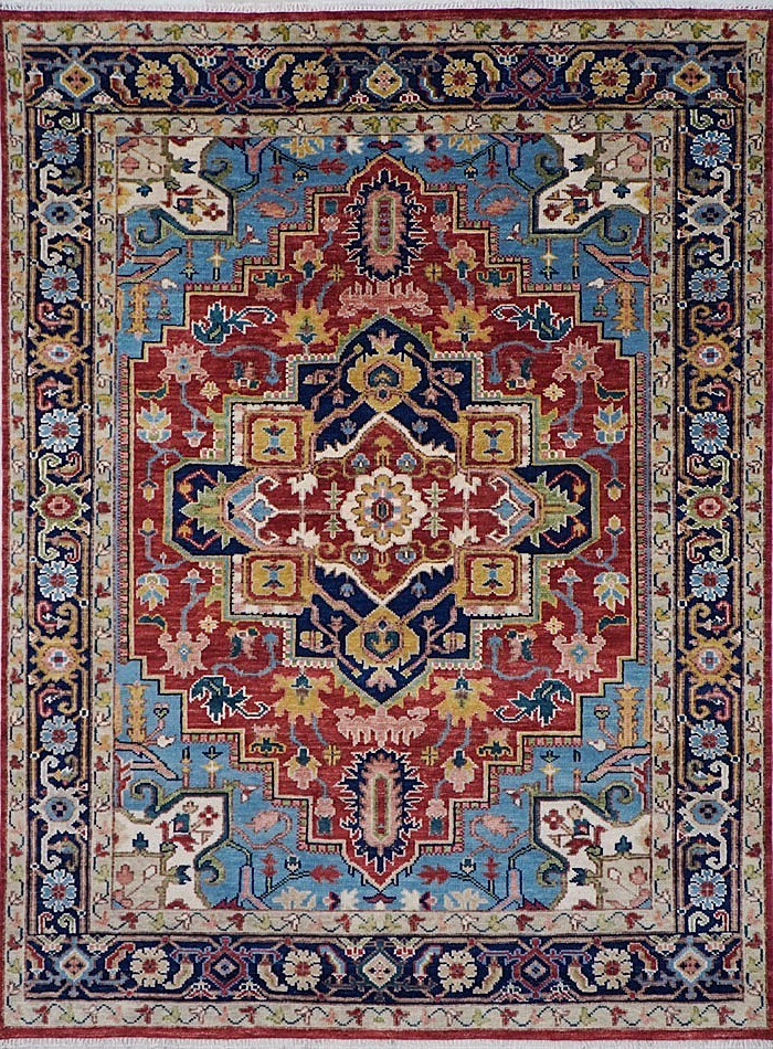 Multi Size 100% Wool Rug Hand Knotted Premium Red Navy Blue Serapi Area Rug