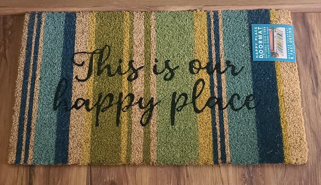 Evergreen ~ Striped ~ This Is Our Happy Place ~ 16″ x 28″ ~ Coir ~ Door Mat/Rug