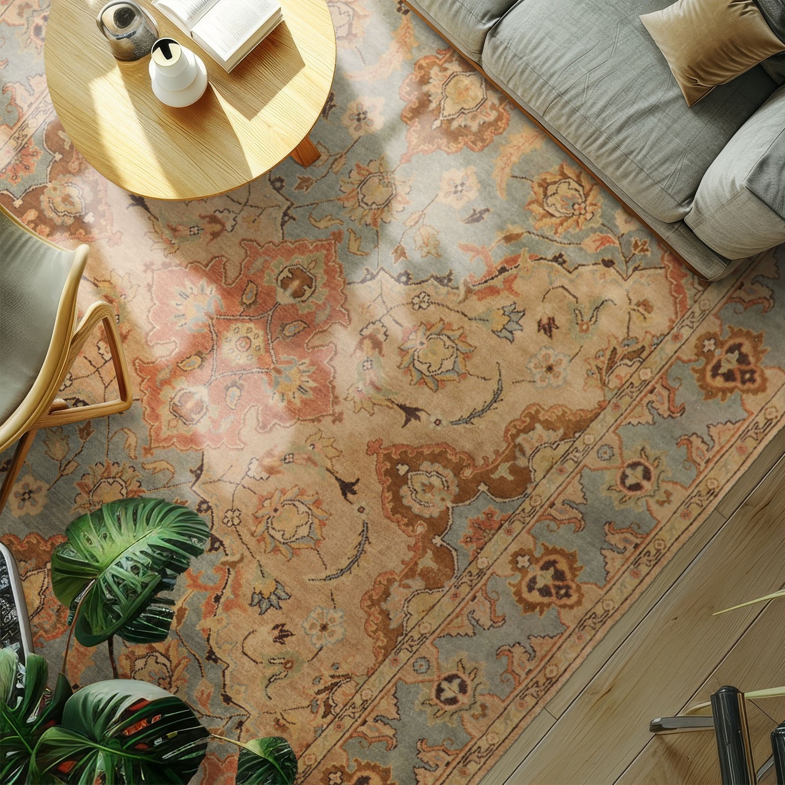 8×10 Hand Knotted Wool Tan Oushak Traditional Floral Rug