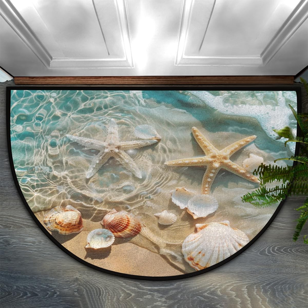 Half Round Doormat Non Slip Area Rug Summer Seaside Beach 36×24 Inch Mat