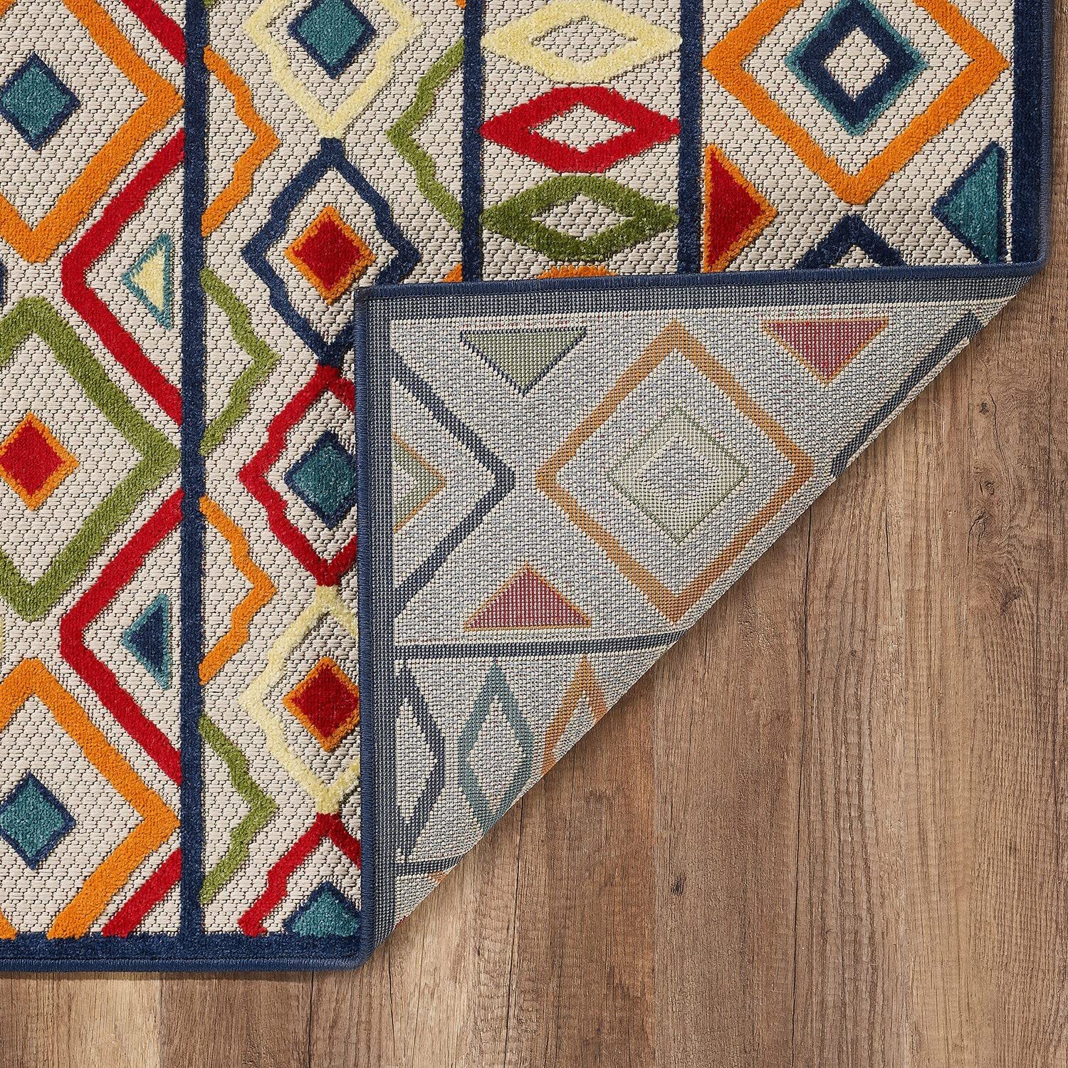 2′ X 4′ Ivory And Blue Southwestern Stain Resistant Indoor Outdoor Area Rug