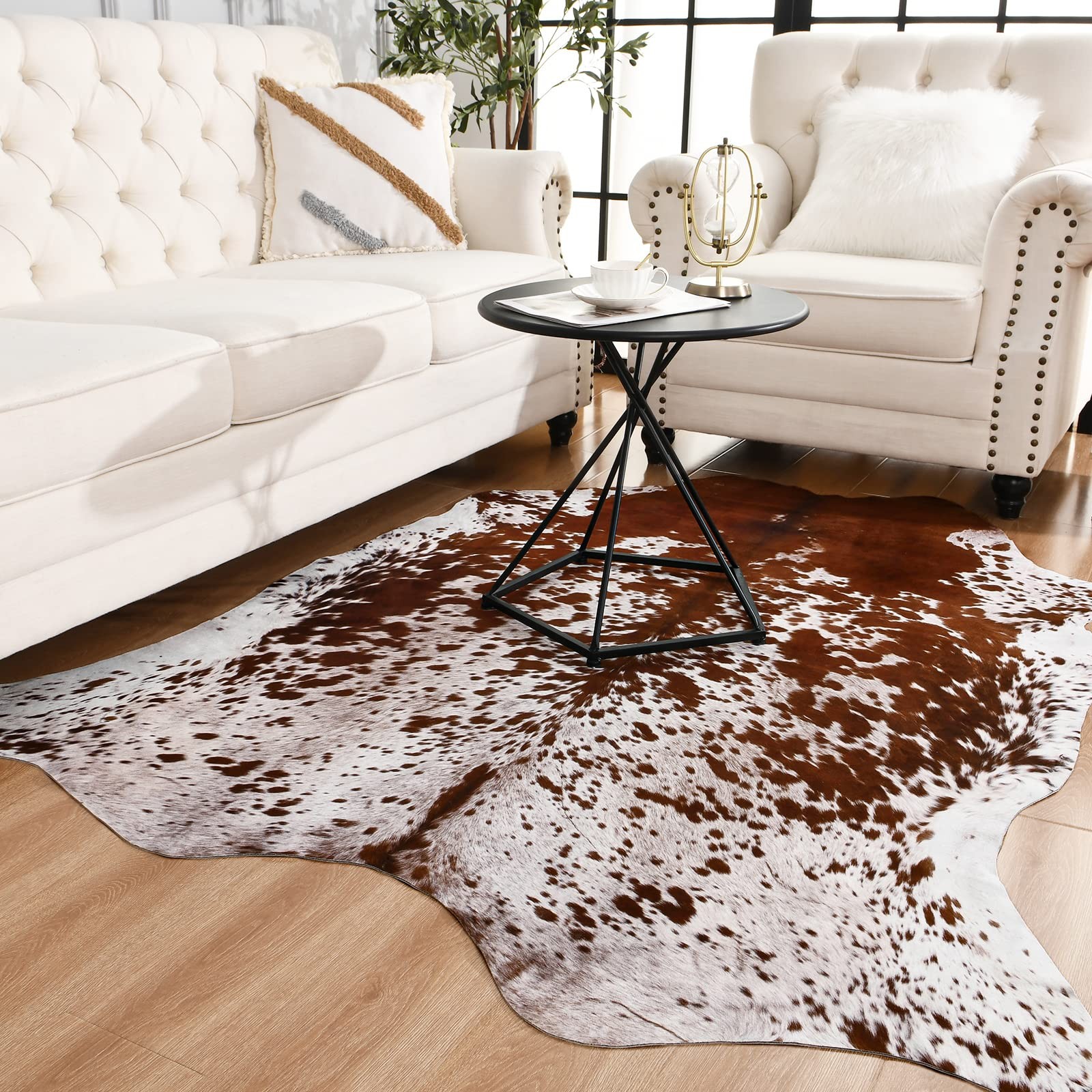 Faux Cowhide Rug, 4.7 x 5.2 Feet, Large Cow Print, Western Decor, Thickened