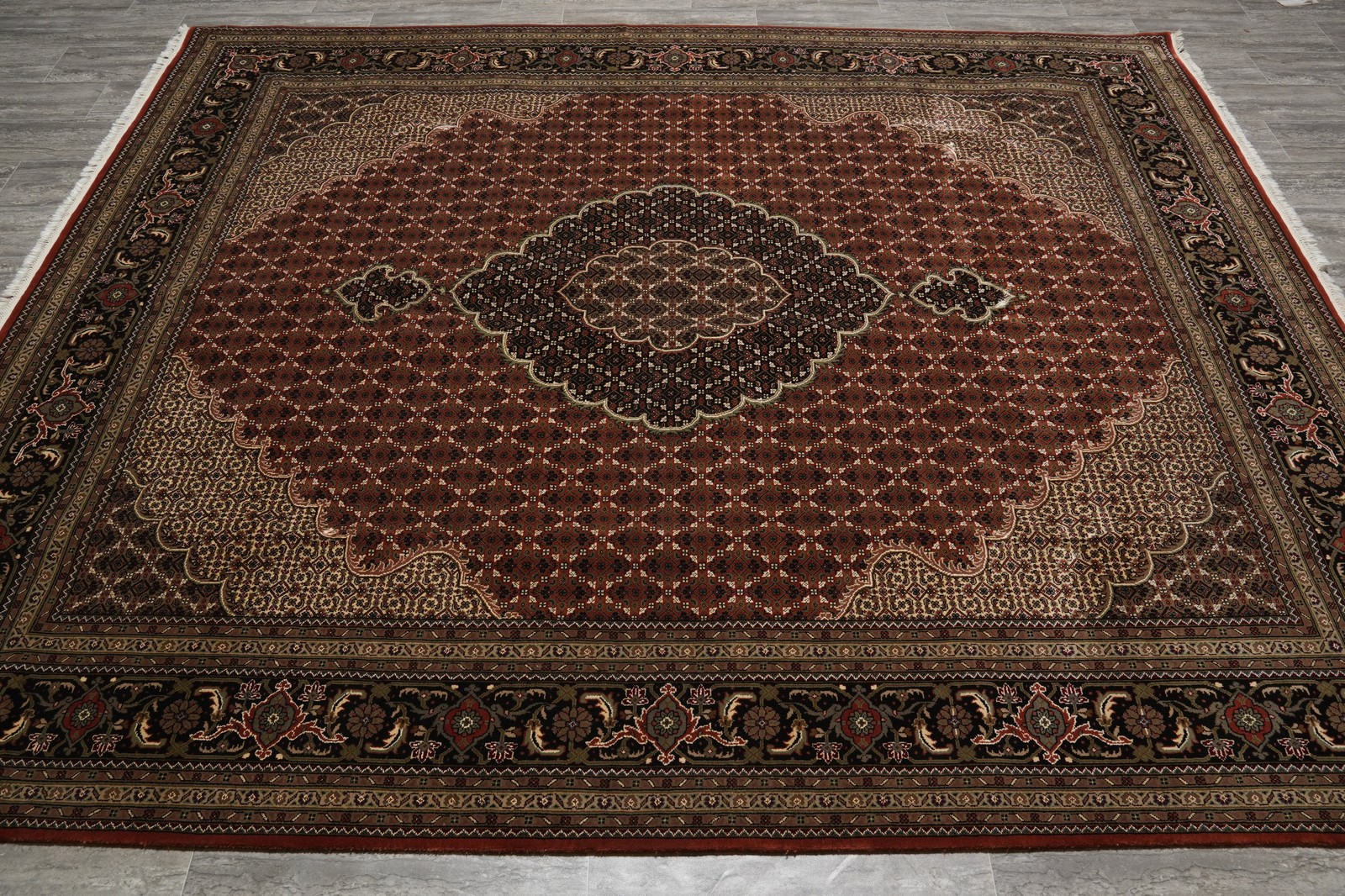 8 x 10 Woo Silk Hand-Knotted Rug Tabriiz Mahii Pom Roby #F-3085