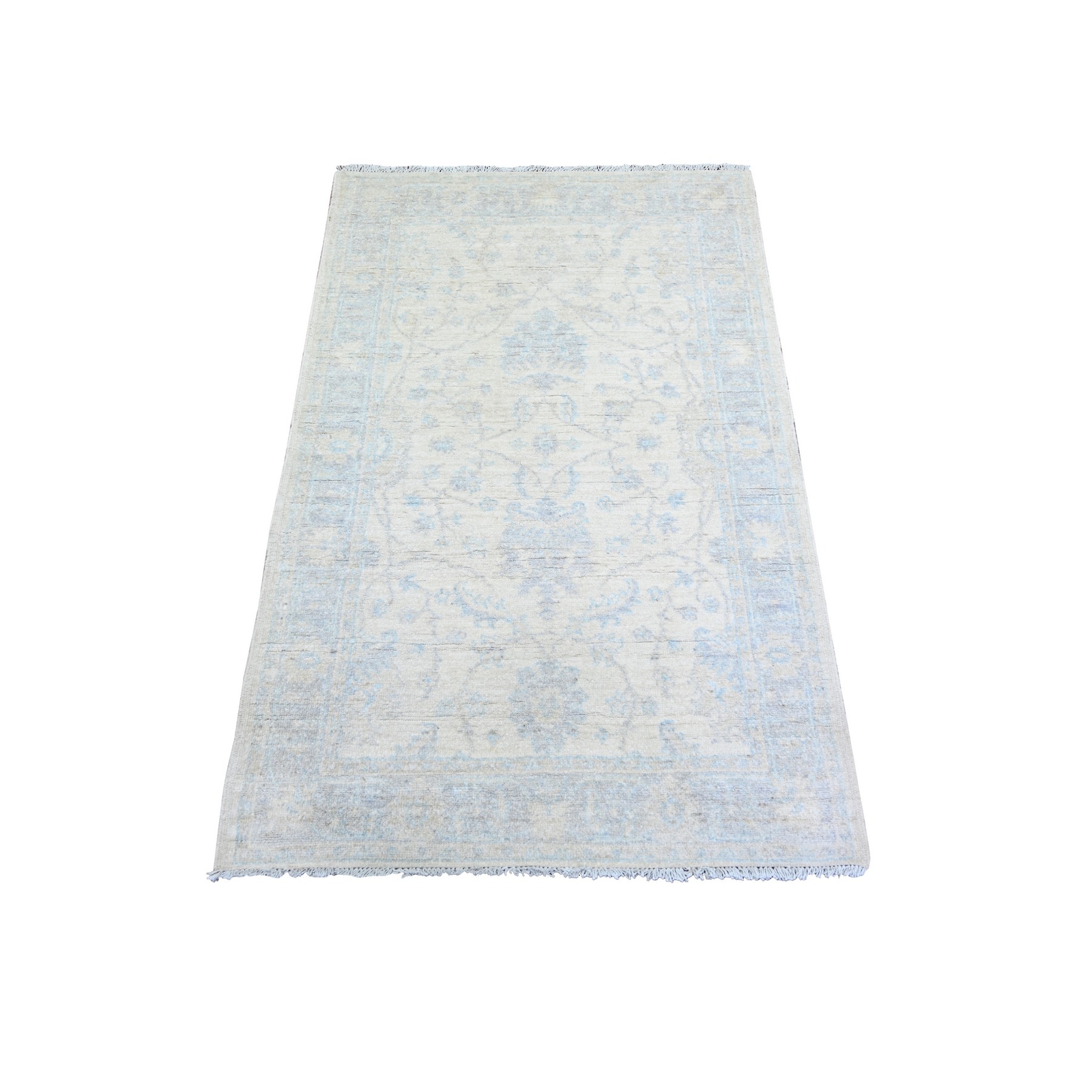 3’x4’9″ Ivory, Organic Wool Hand Knotted, White Wash Peshawar, Rug R73114