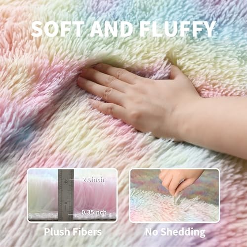 Rainbow 4×6 Kids Unicorn Rugs for Girls Bedroom, Soft Fluffy Shaggy Shag Wash…