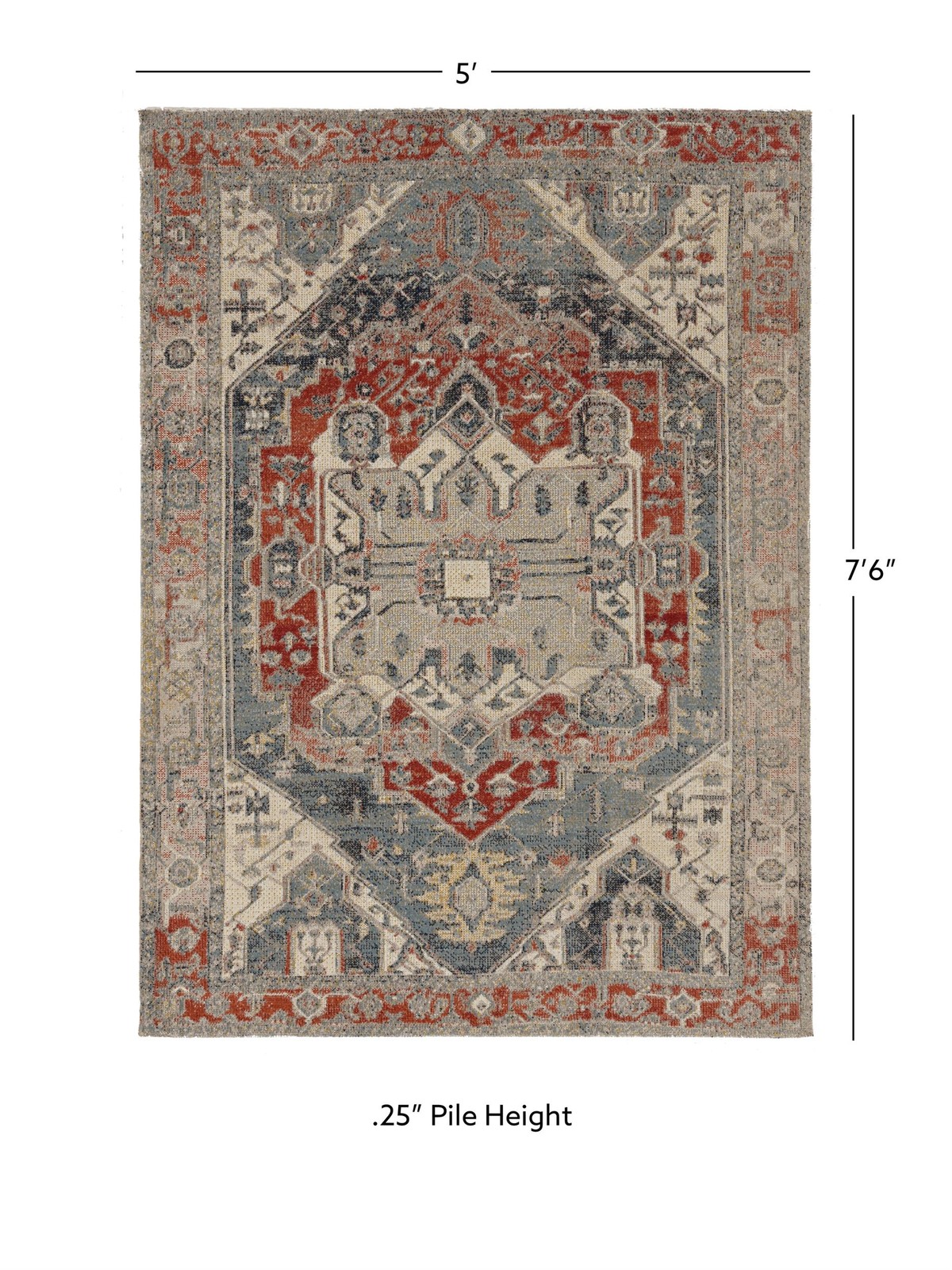 Linon Great Zero Anlow Machine Made Polyester 5’x7’6″ Rug in Ivory