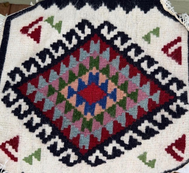 Small Kilim Wool Rug Wall Hanging 14” x 14.5” Reversible