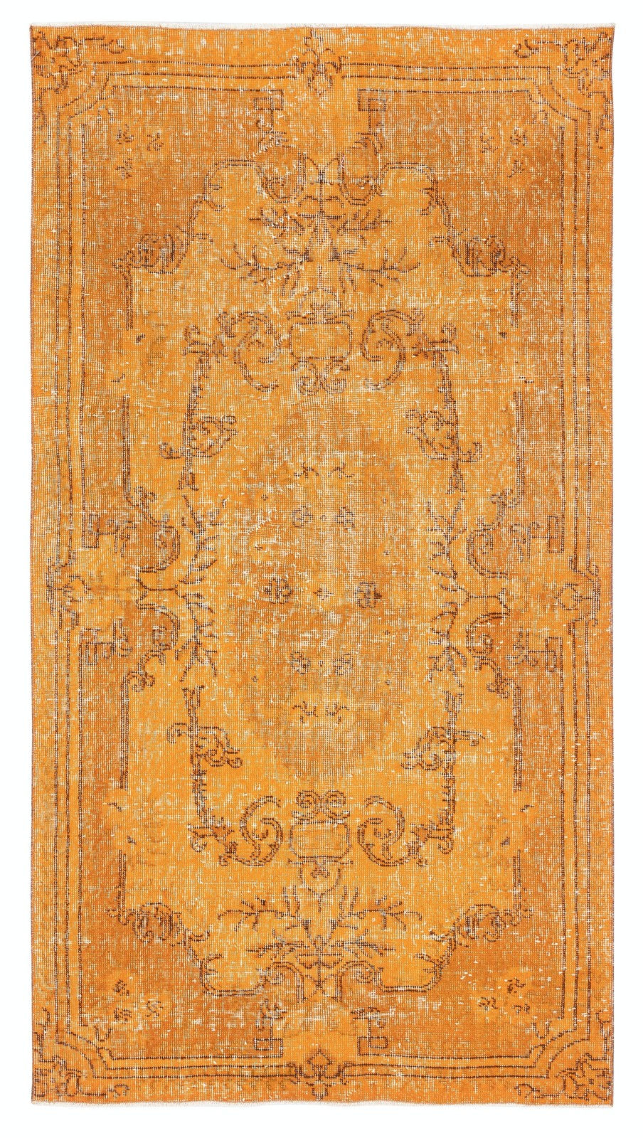 3.7×7 Ft Orange Redyed Vintage Rug for Modern Interiors. Handknotted in Turkey