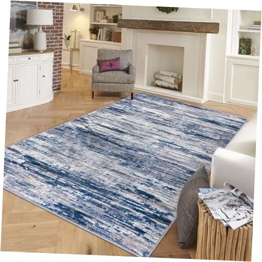 Navy Blue Gray Neutral Multi 5′ x 7′ (Rectangular) Navy Blue/Gray/Neutral/Multi