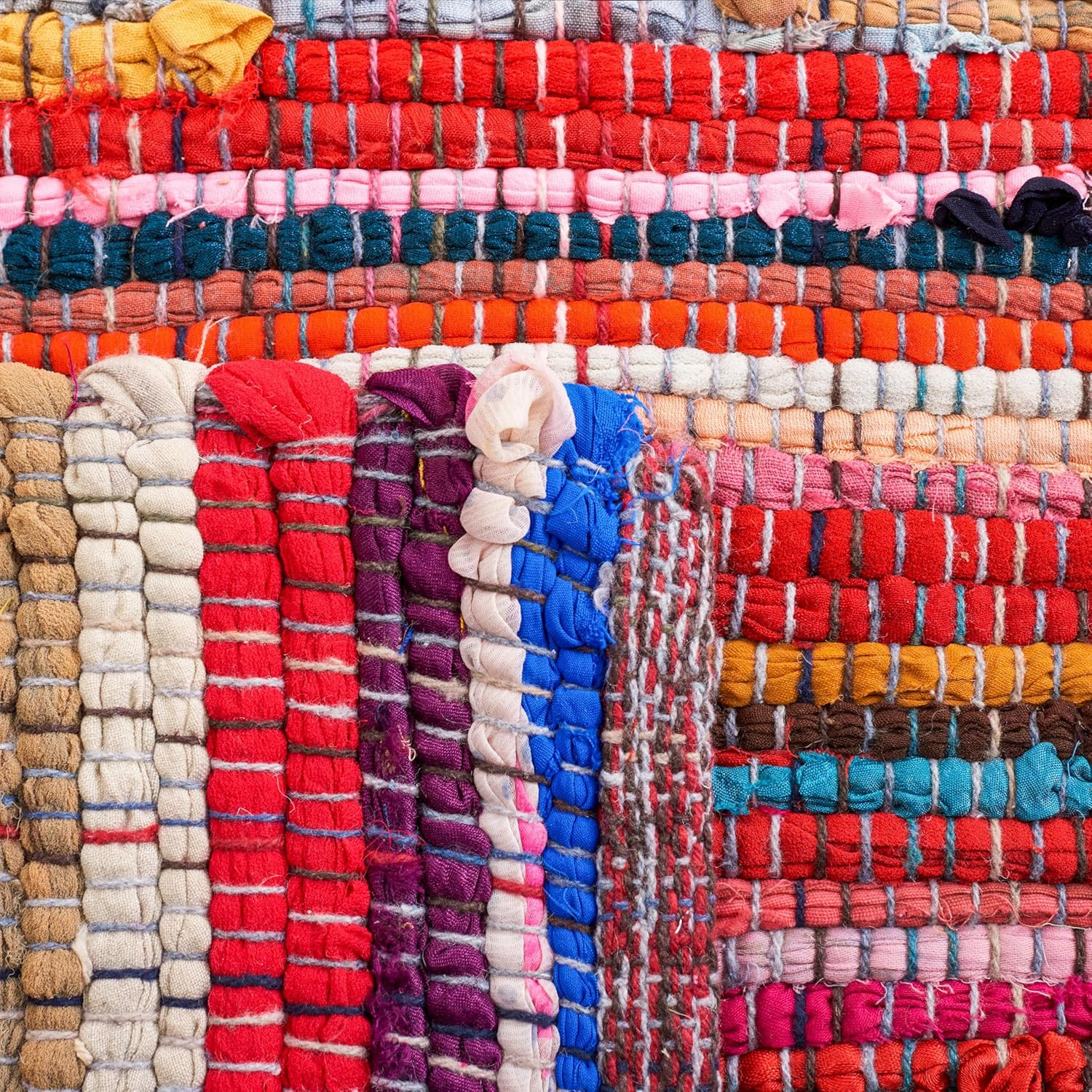 Rag Rug Collection Accent Rug – 2’6″ X 4′, Red & Multi, Handmade Boho Stripe Cot