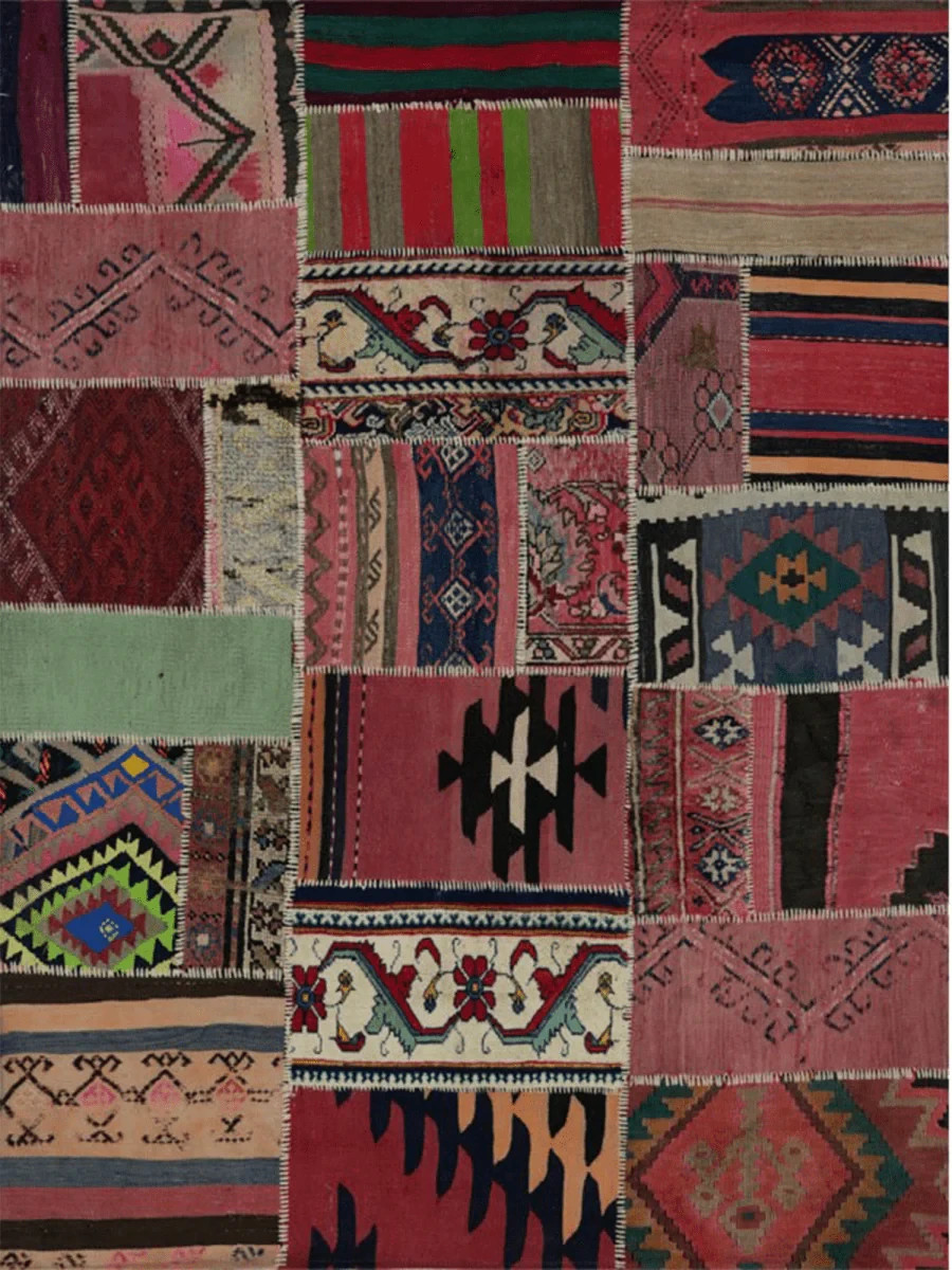 5×6 Kilim Patchwork Area Rug – Wool Geometric Rug – Free US Shipping