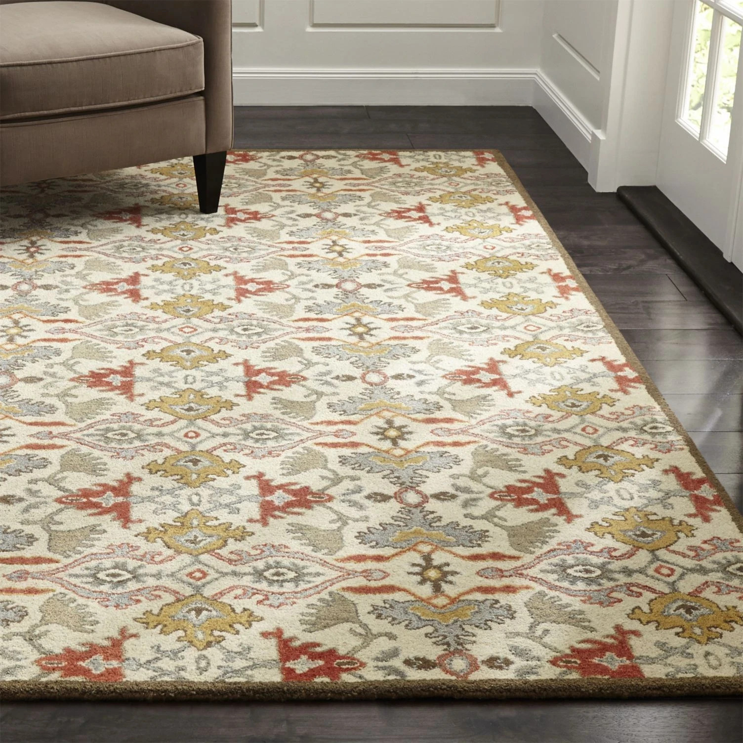 New Delphine Orange Traditional Parsian Style Handmade Tufted 100% Woolen Rugs