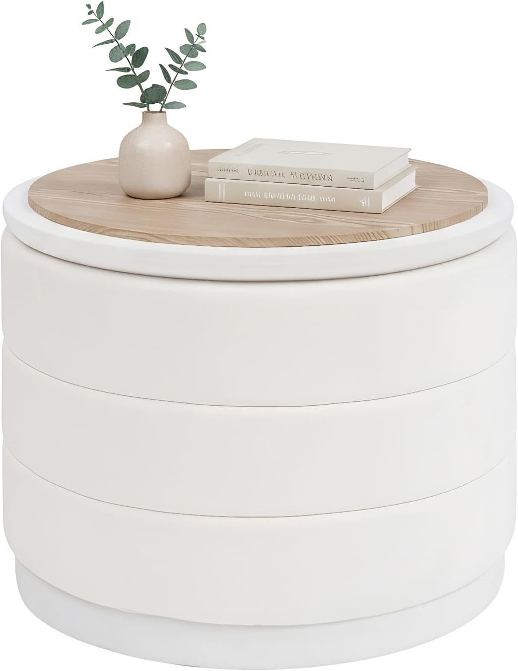 Round Velvet Storage Ottoman with Tray Folding Ottoman with Storage Coffee Table