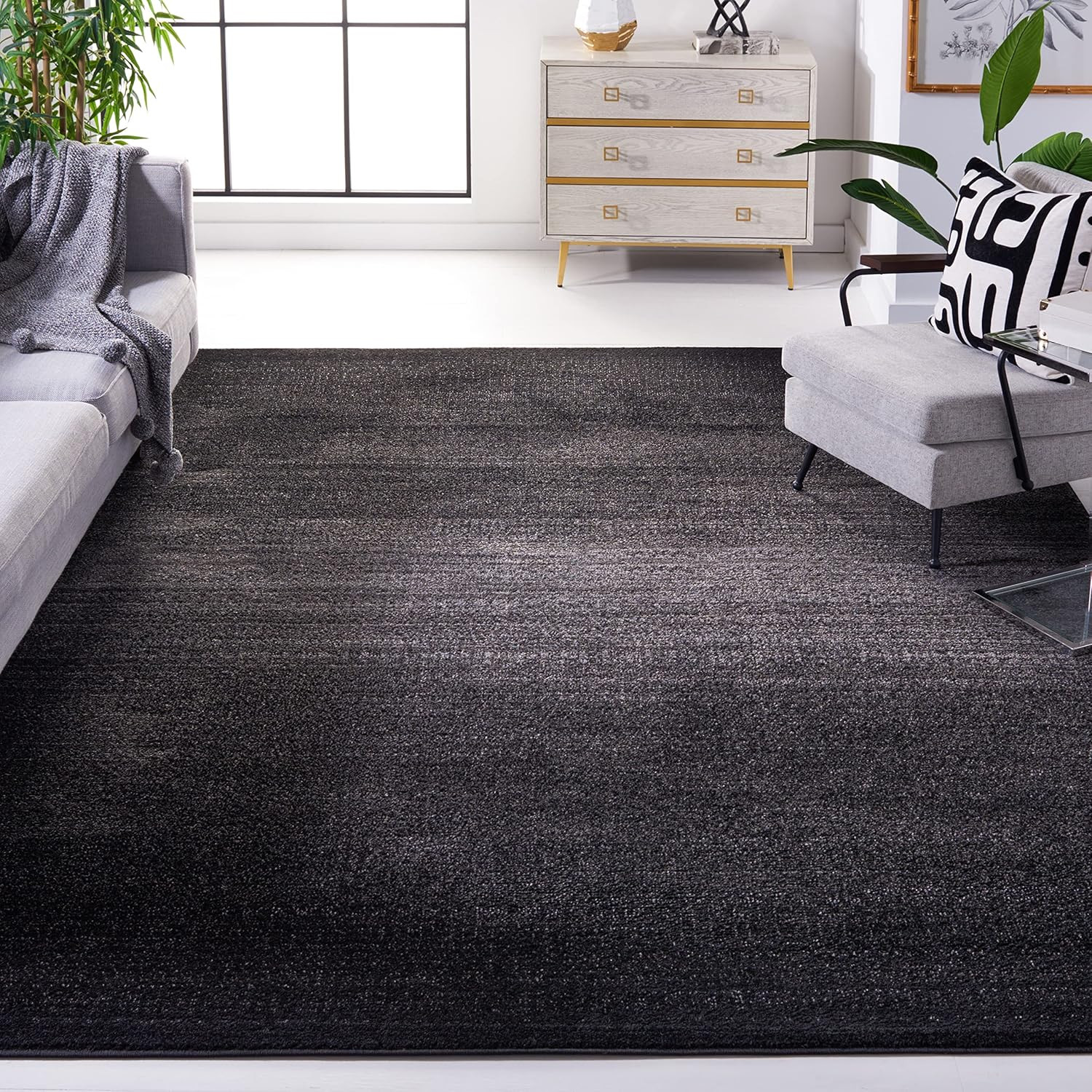 Adirondack 9′ x 12′ Area Rug – Modern Black & Grey, Non-Shedding, Easy Care