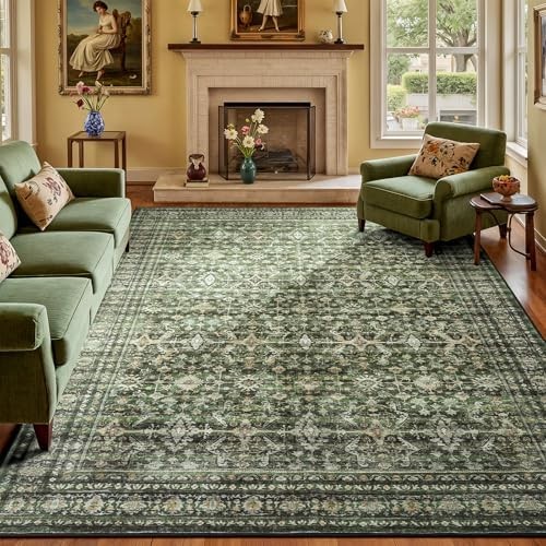Lofus 8×10 Area Rug for Living Room,Green Washable Large Rugs with Non-Slip Back