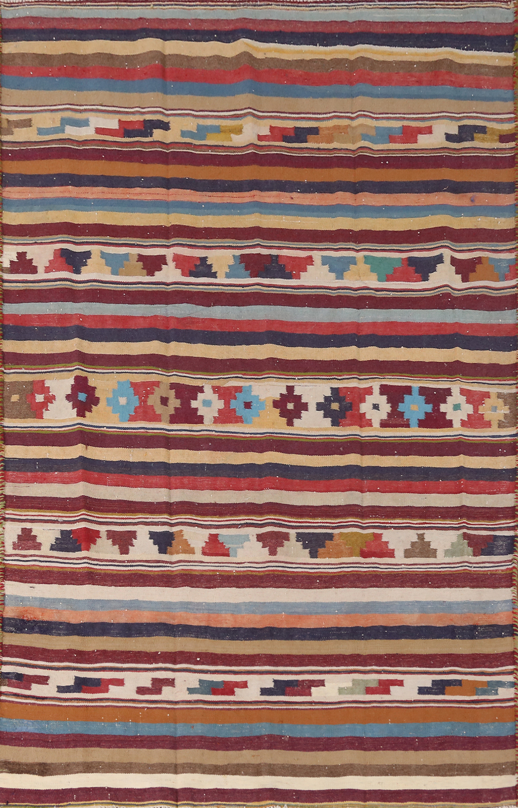 Flat-weave Vintage Vegetable Dye Rug Kilim Traditional Reversible Carpet 5×7