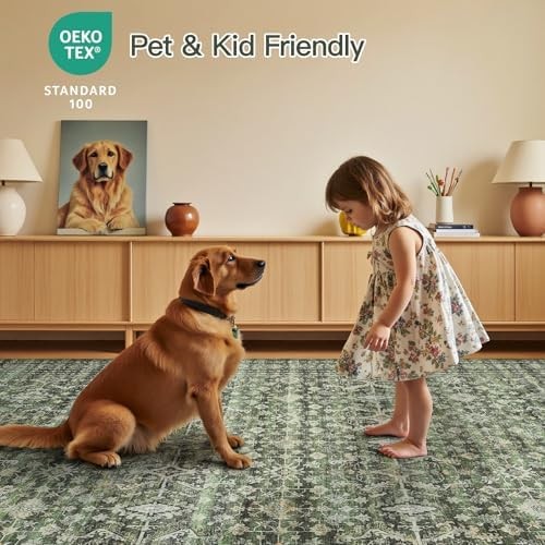 Lofus 8×10 Area Rug for Living Room,Green Washable Large Rugs with Non-Slip Back