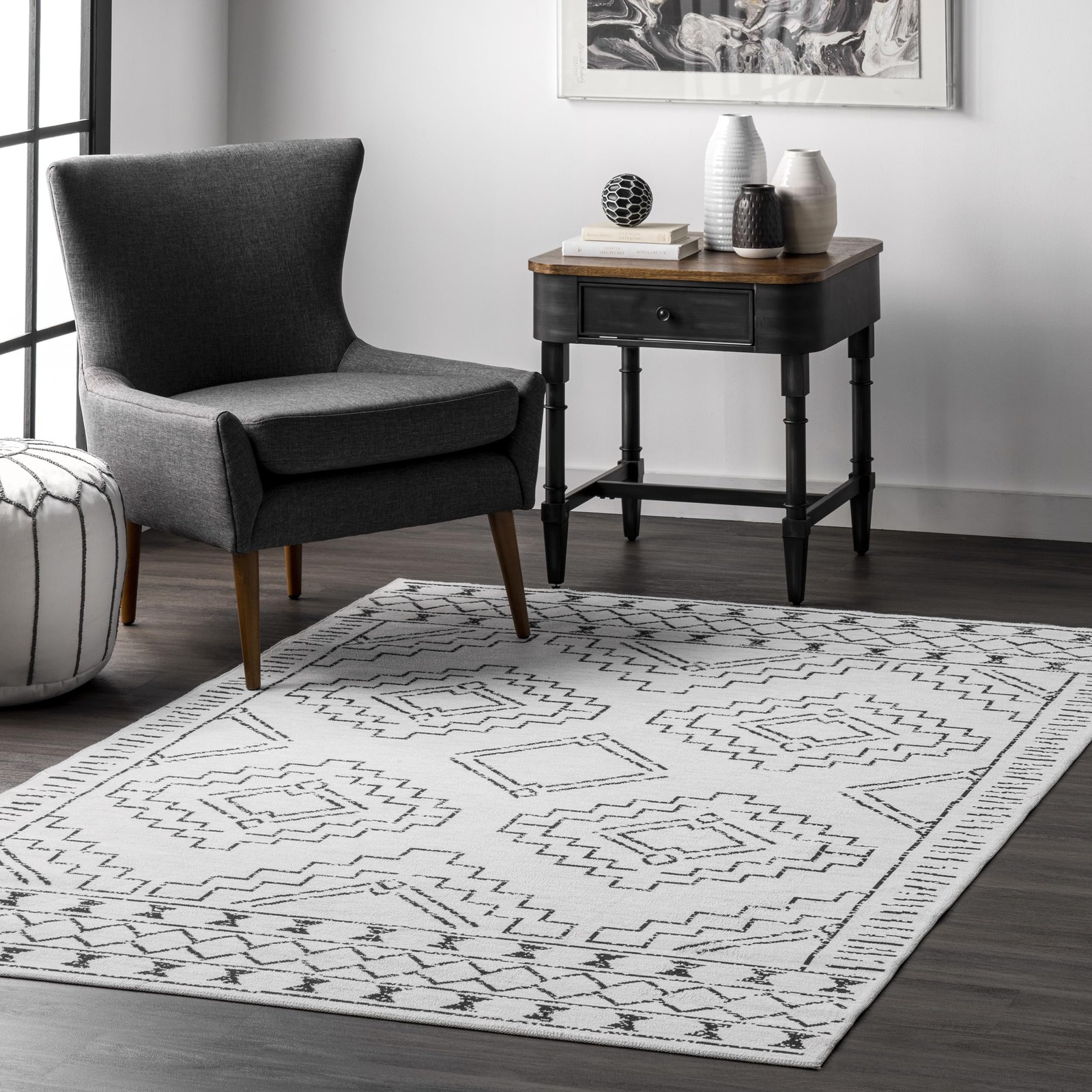 SpinClean Noa White/, 3′ x 5′, Moroccan, Soft and Cozy, High Traffic, Stain R…