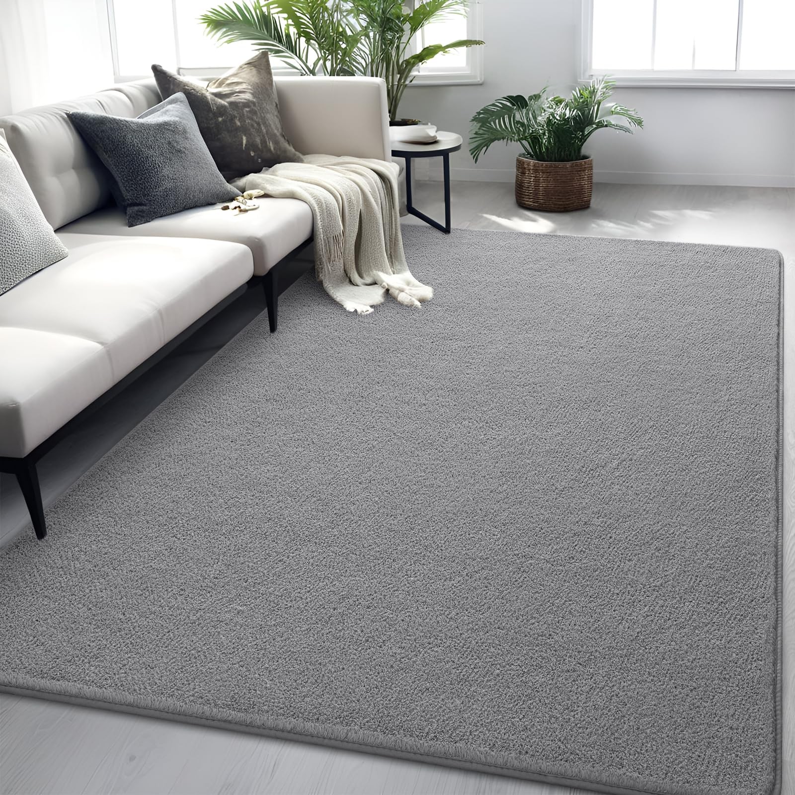 Gray Area Rug 4×6 Ft Washable Memory Foam Modern Minimalist Indoor Carpet