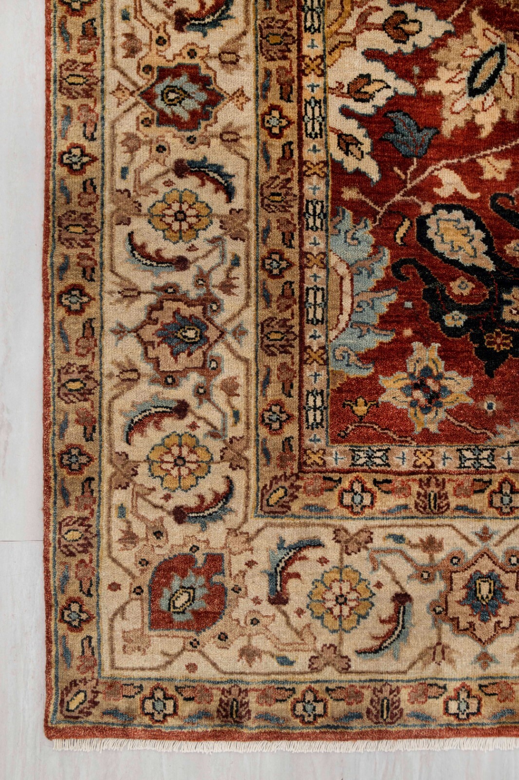 Rust Cream Vintage Reproduction Fine Density Soft Hand Knotted Wool Custom Rug
