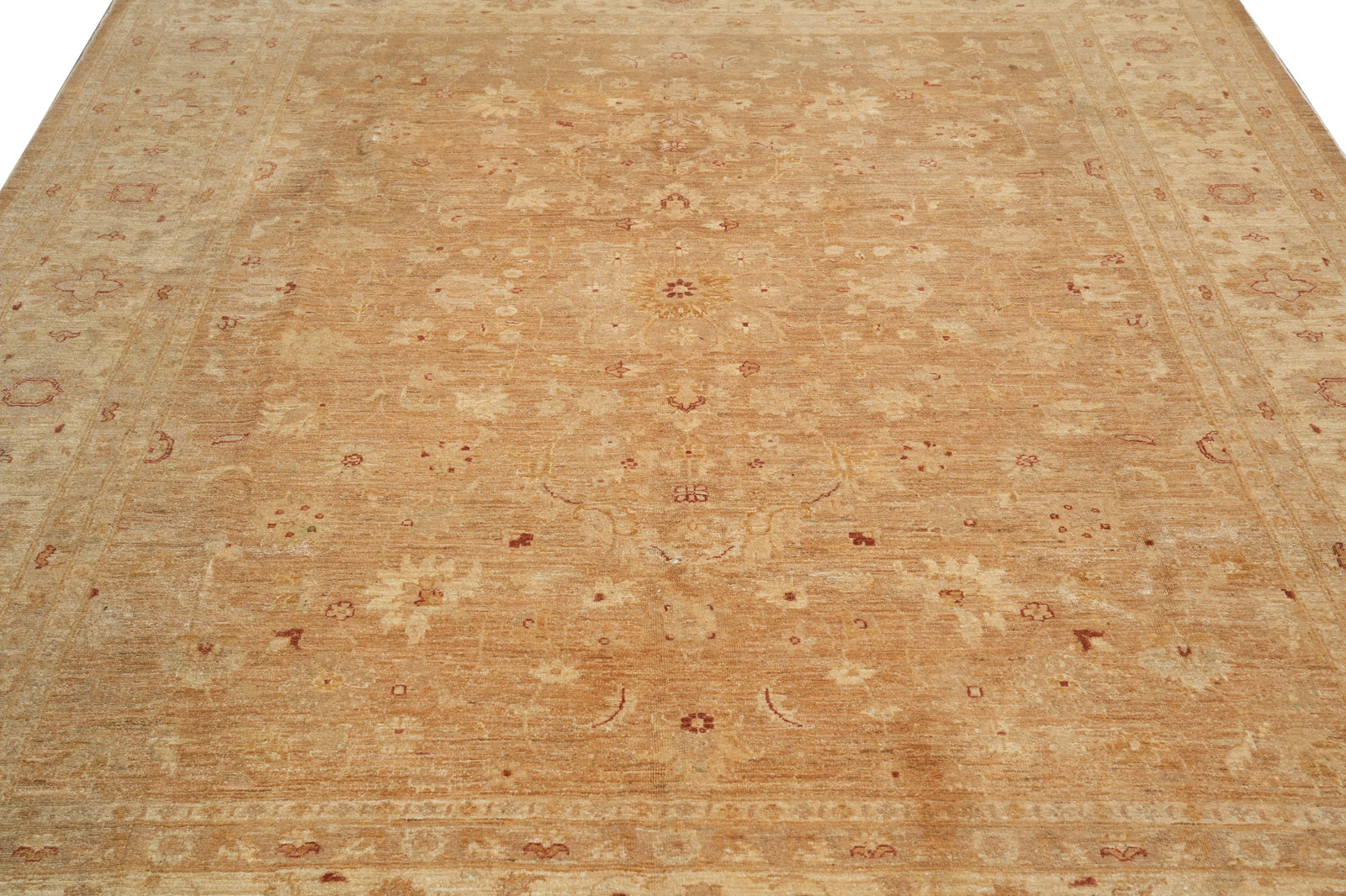 7.2 x 8.2 Hand-Knotted Chobi Peshawar Zigler Carpet Neutral Brown #F-4376