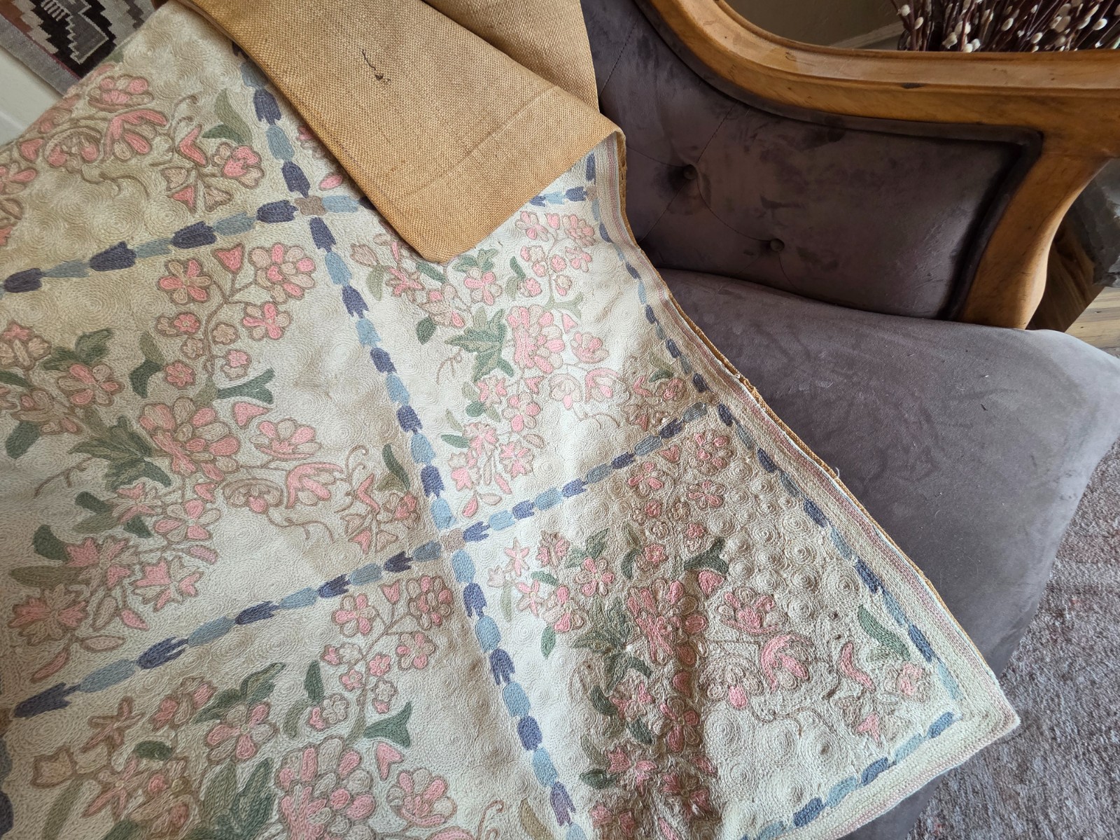 Vintage French Style Aubusson Rug Needlepoint Chain stitch Rug 3 x 5