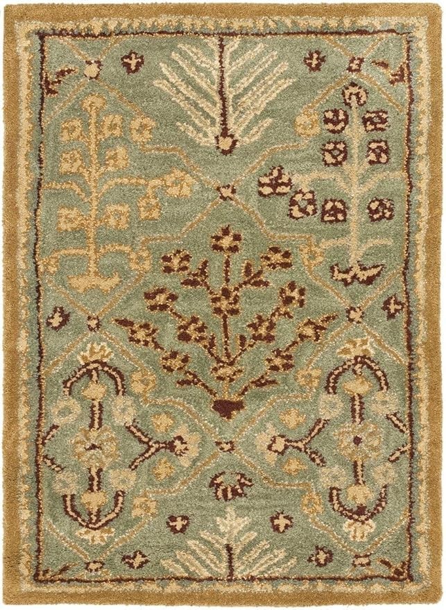Light Blue/Gold Handmade Traditional Oriental Premium Wool Accent Rug