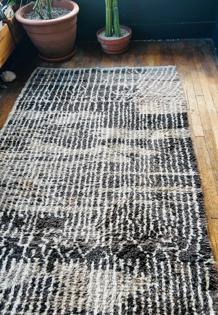 Beni Ourain Natural Wool Rug | Black-Gray-Cream | Custom Handwoven in Morocco