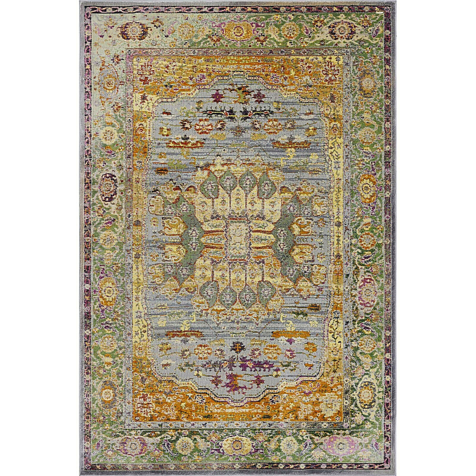 Traditional Vintage Design Rug in Green and Gold 5×8 and 8×10 Distressed Rug