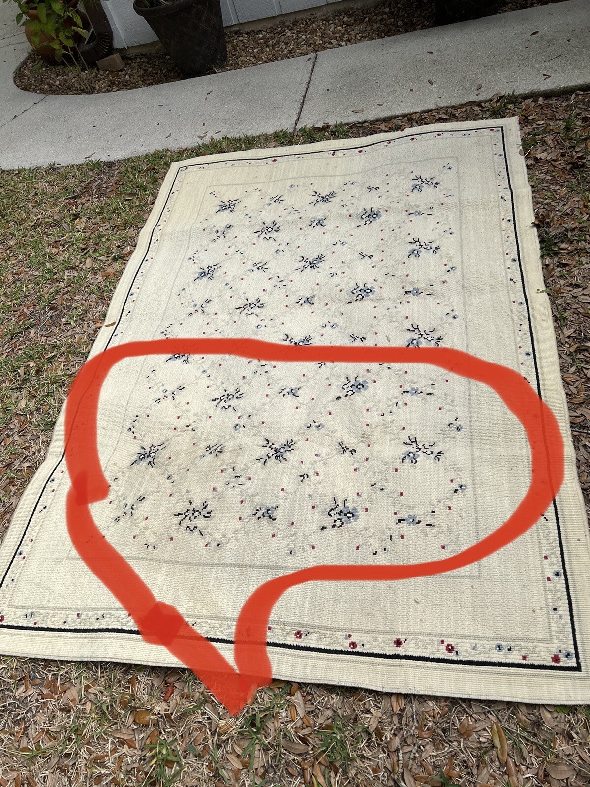 Vtg. Couristan 100% Wool Hand Hooked Rug Beige Floral 7ft 9.75”x 5ft 5.25”