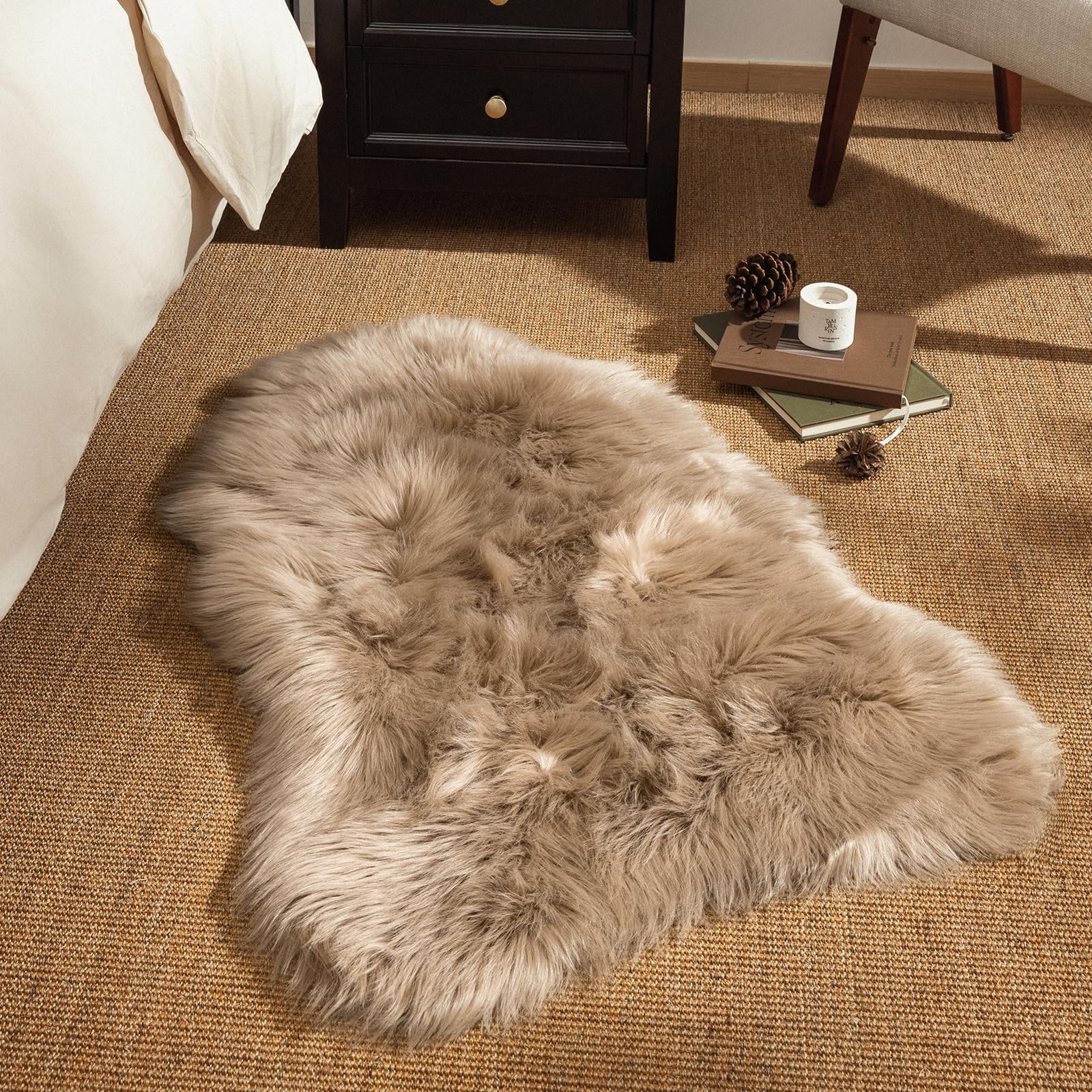 Ashler Faux Fur Rug, Beige Area Rugs, Fluffy Sheepskin Fur Rug, Fuzzy Ultra Soft