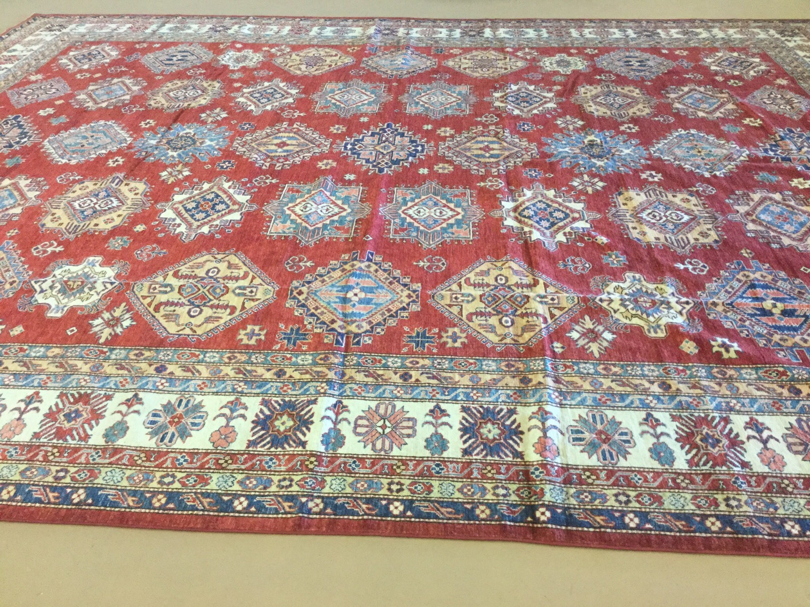 13′.5″ X 17′.3″ Red Oversized Fine Geometric Oriental Rug Hand Knotted Wool