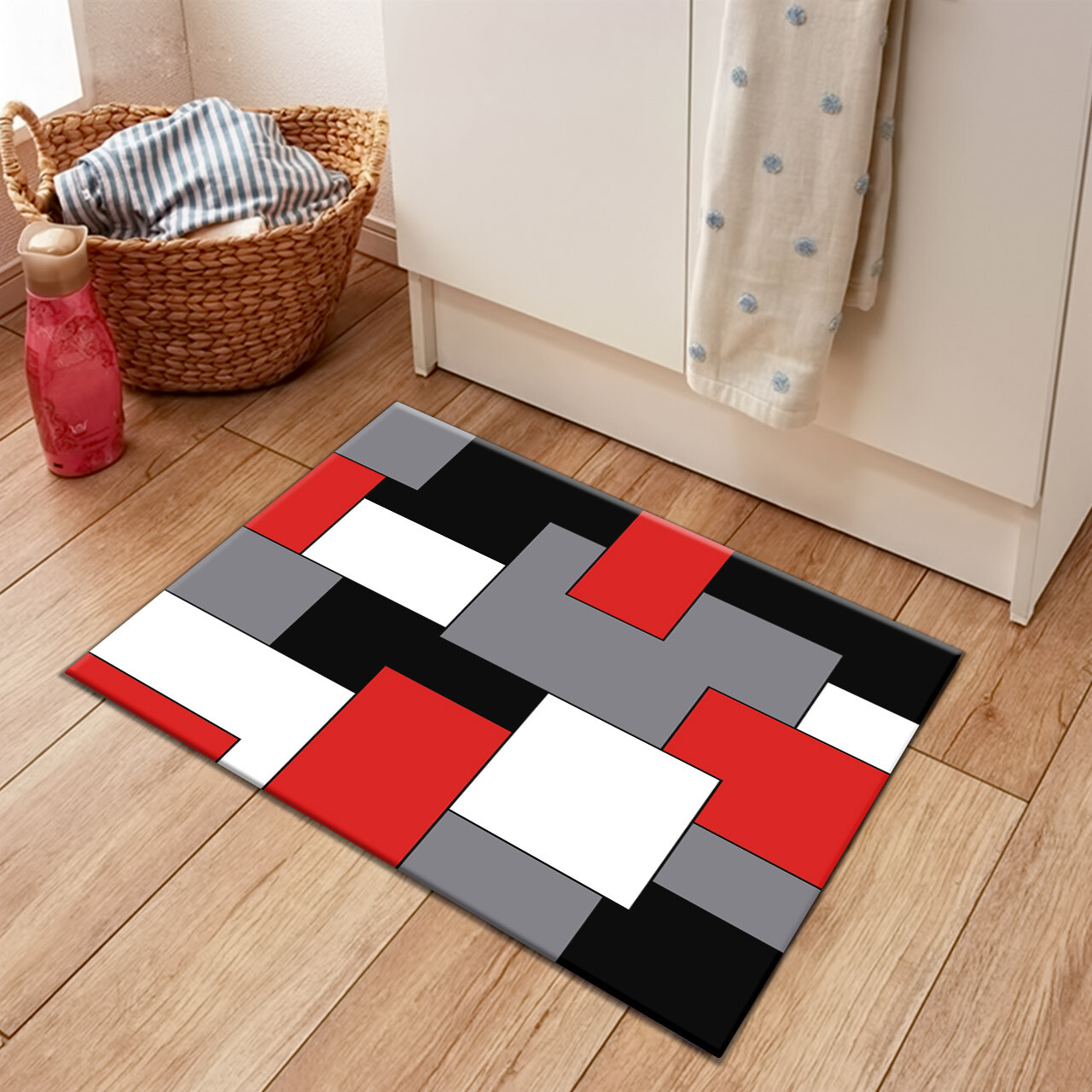 Plaid Red Geometric Black White Area Rugs Kitchen Bedroom Living Room Floor Mat