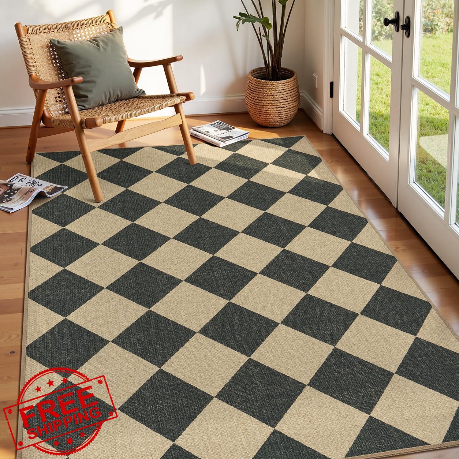 Lessymo Rug Black/Checkerboard 3’x5′