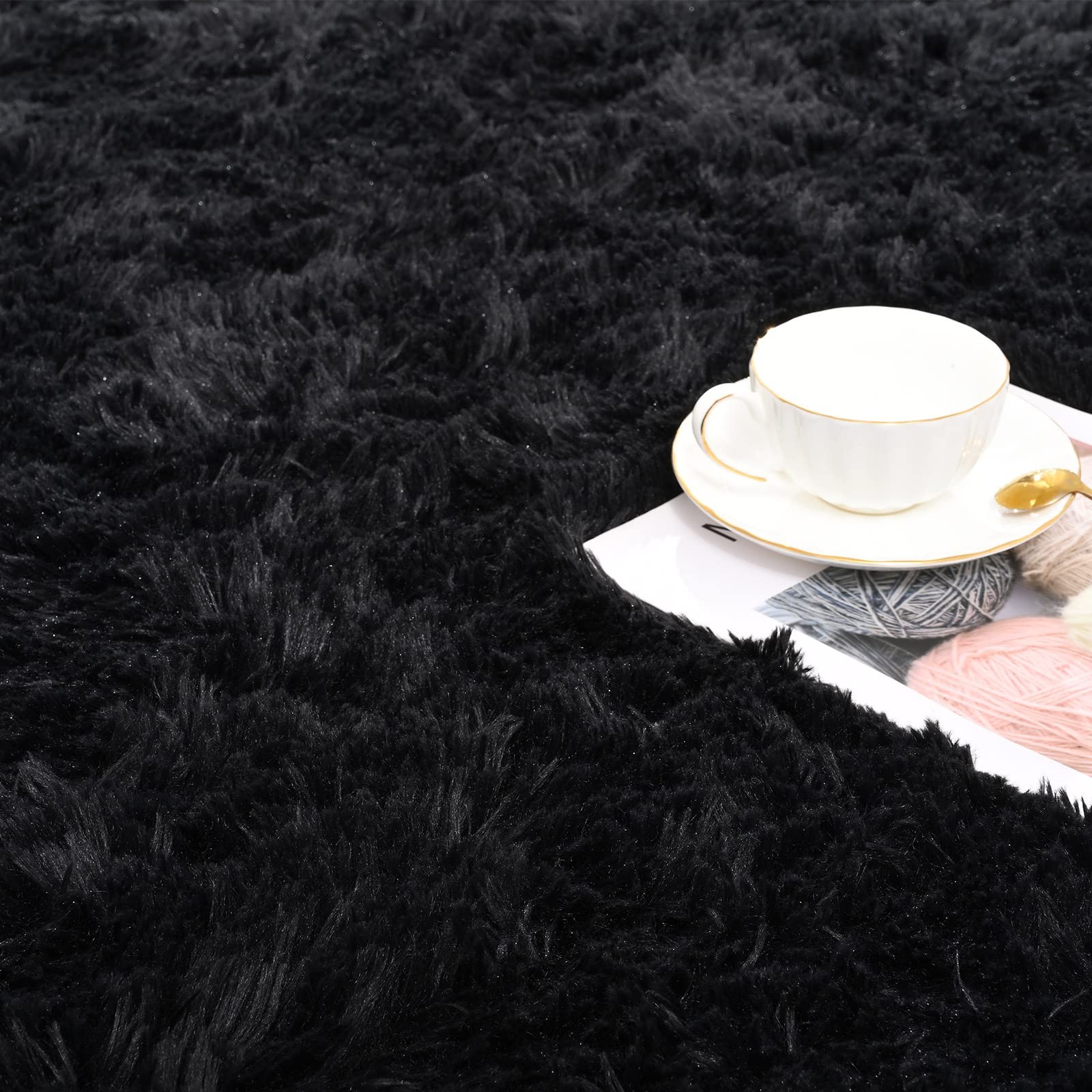 ISEAU Black Rug Super Soft Shaggy 4×6 Feet Rugs 4′ x 6′ (Rectangular),