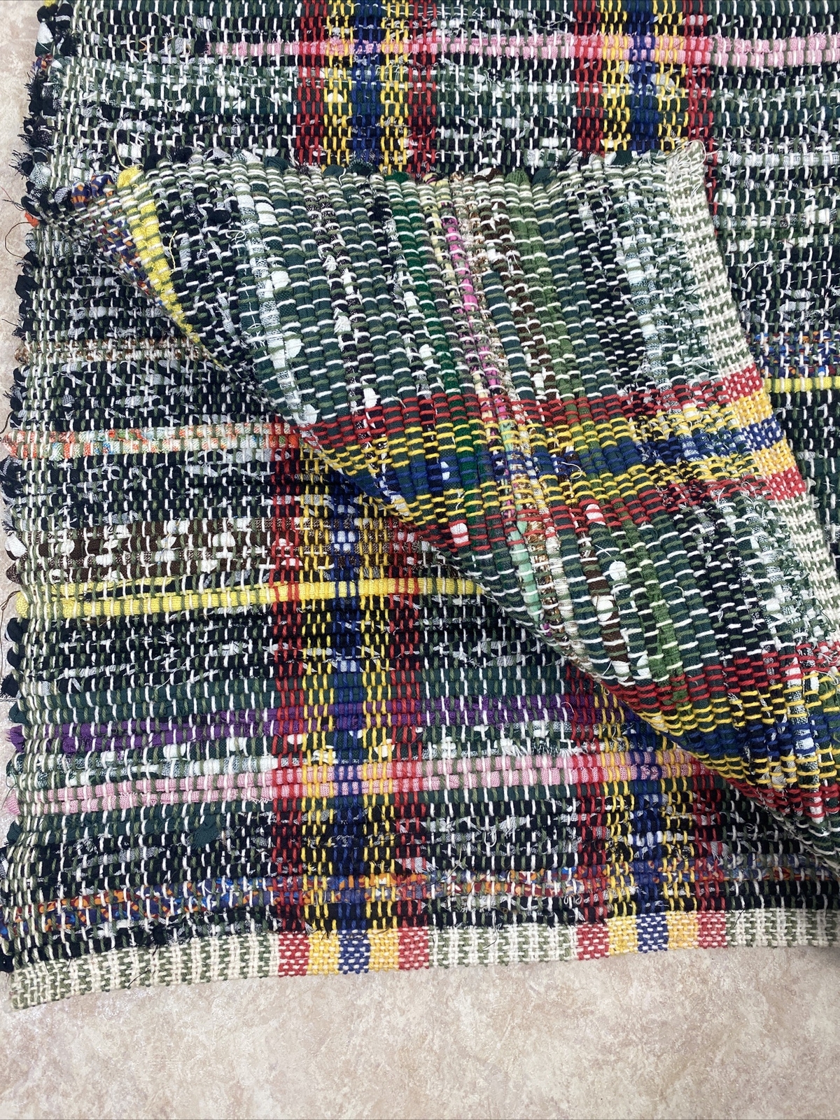 VTG Multicolor Rag, Throw/scatter, Boho Rug Shabby 52” X 31”