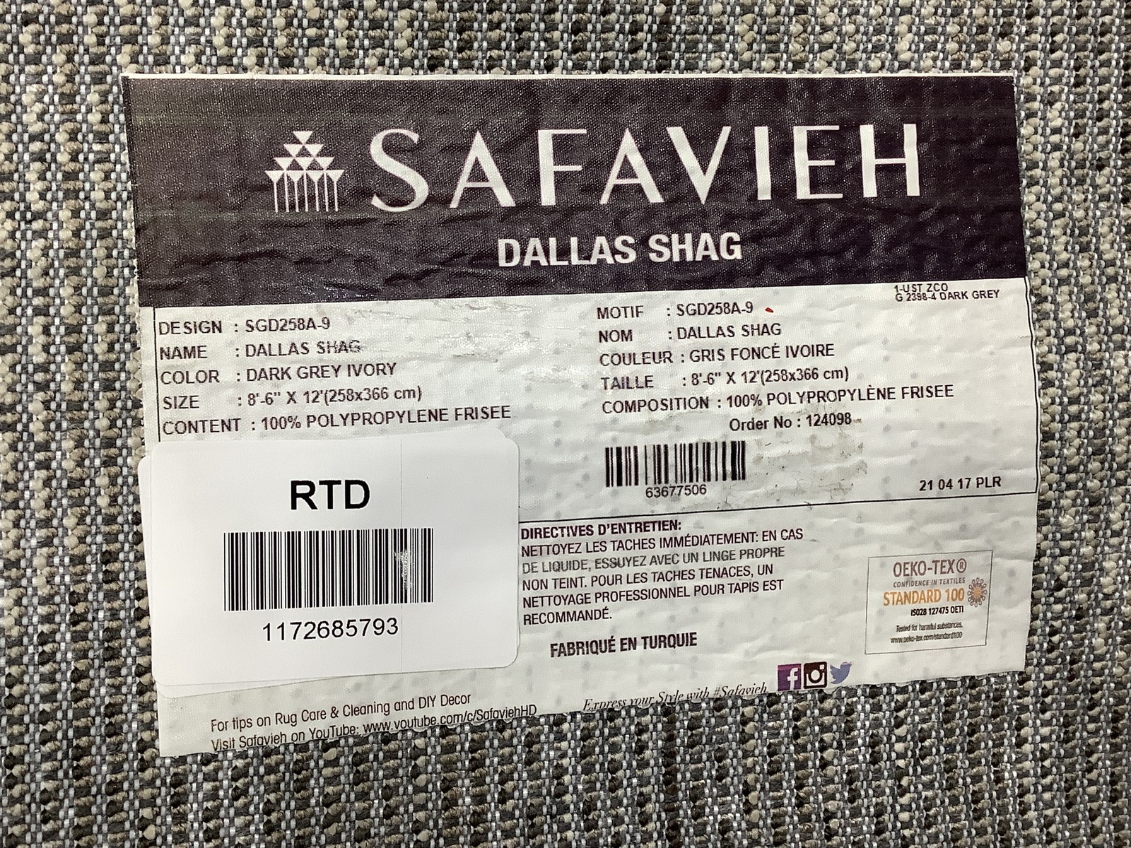 DARK GREY / IVORY 8′-6″ x 12′-0″ Flaw in Rug, Reduced Price 1172685793 SGD258A-9