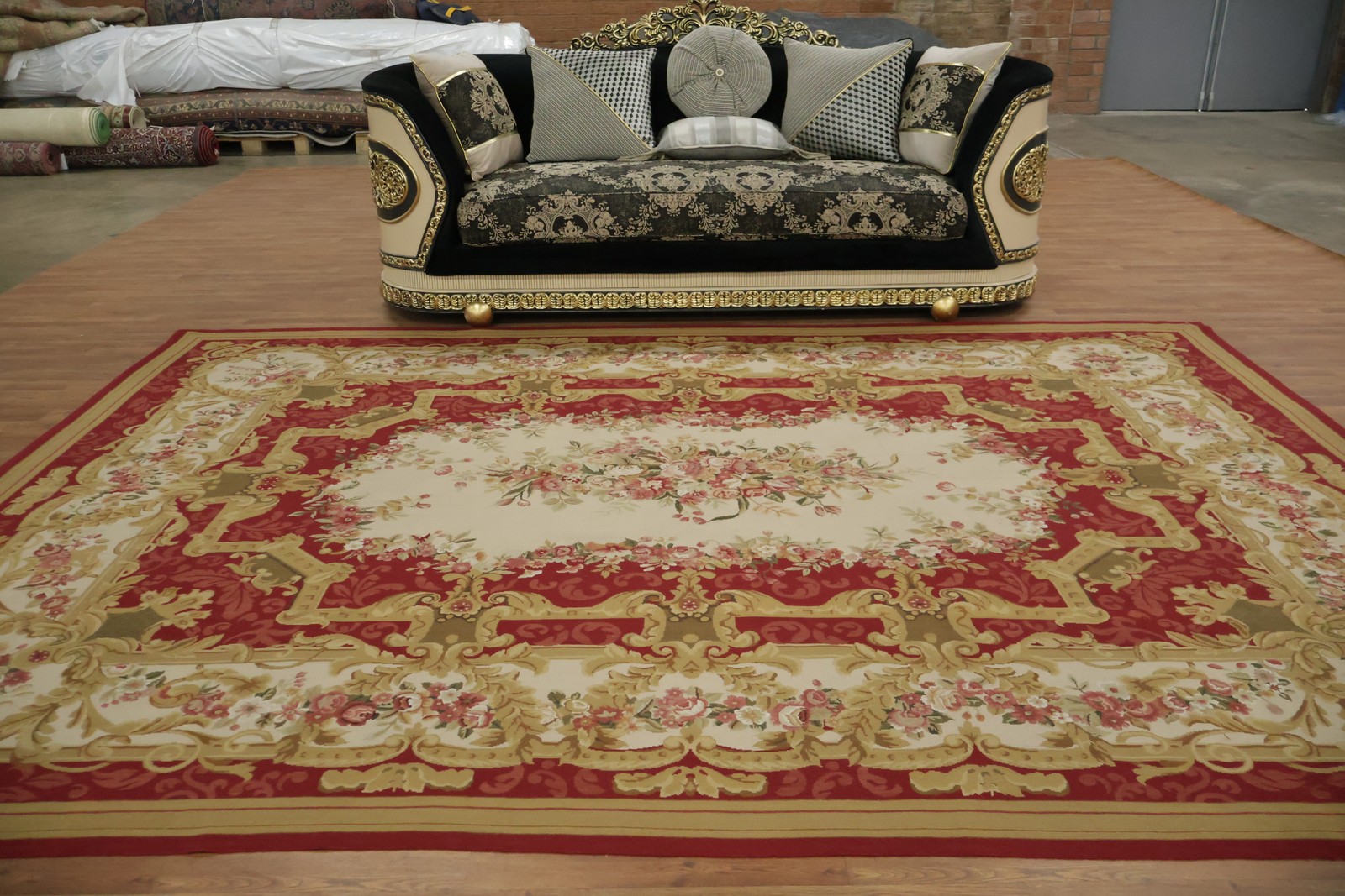 Aubusson Tapestry Chinese Area Rug 9×12 Elegant Floral Needle-Point Wool Carpet