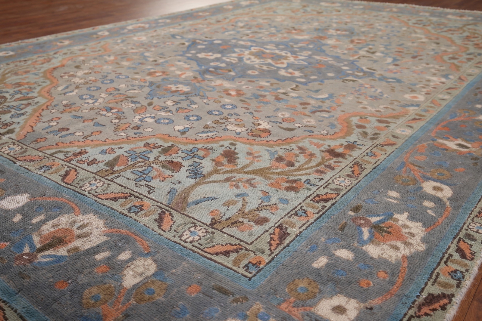 Vintage Over-Dyed Gray Wool Hand-knotted Tebriz Living Room Rug Area Carpet 7×10