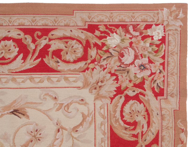 RRA 6×9 Fine Needlepoint French Aubusson Design Beige & Red Rug 14178