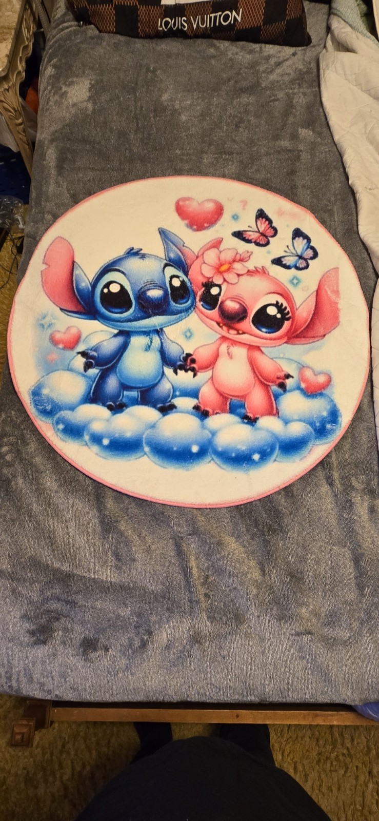 Round Cartoon Area Rug Multicolor Hearts Butterflies 23in Kids Bedroom